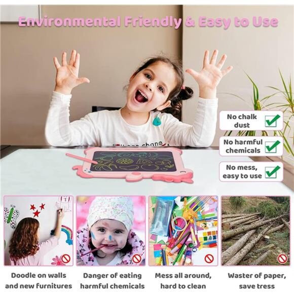 LCD Writing Tablet for Kids, Unicorn Colorful Screen Doodle Board, Erasable - Picture 5 of 7
